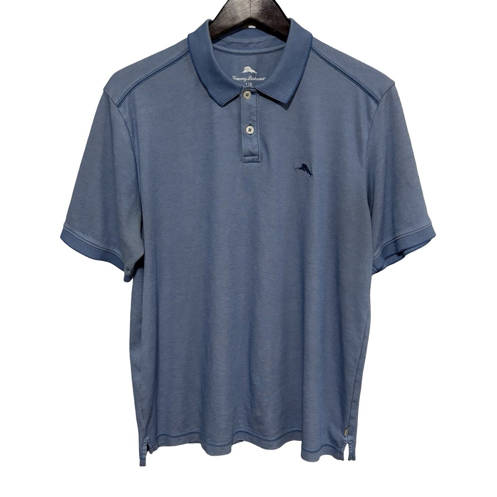 Tommy Bahama Men's Polo Shirt Light Blue Pima Cotton *Stained* Large 23 x 28.5